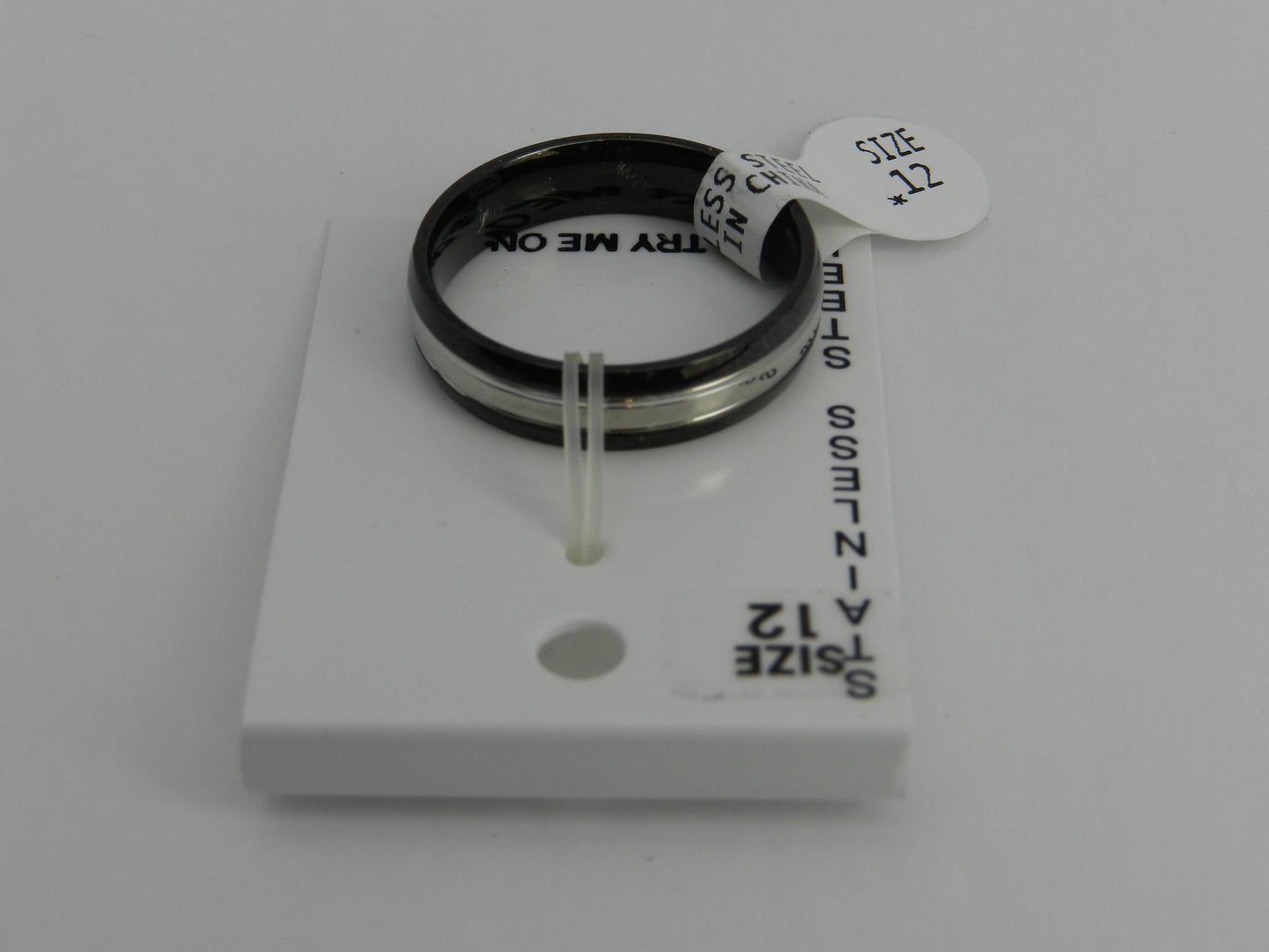 Stainless Steel Narrow Wedding Band Black & Silver