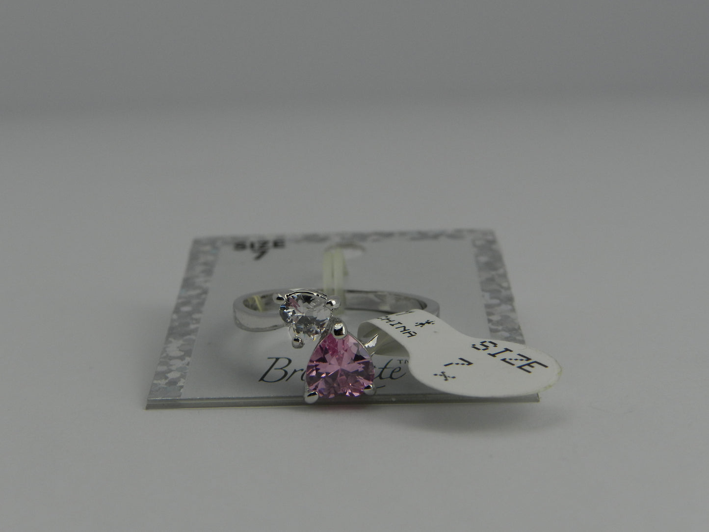 Bria Kate Stainless Steel Ring - 2 Pink Cubic Stone Hearts