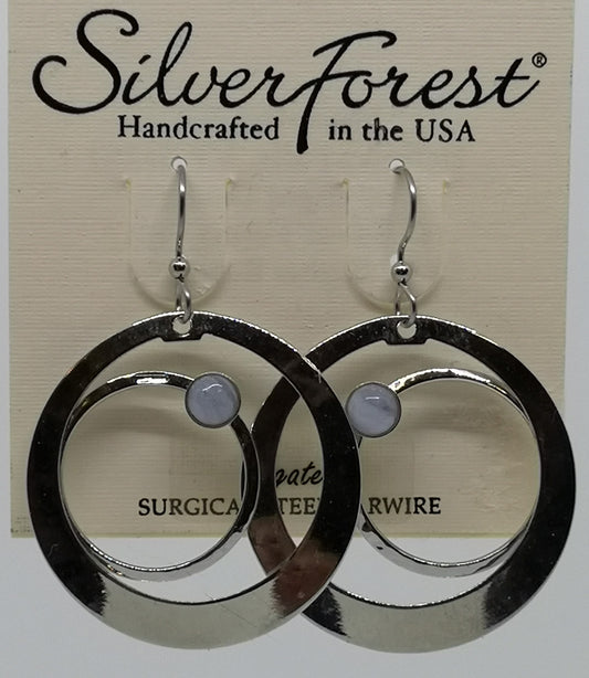 Silver forest surgical steel large circle Agate earrings