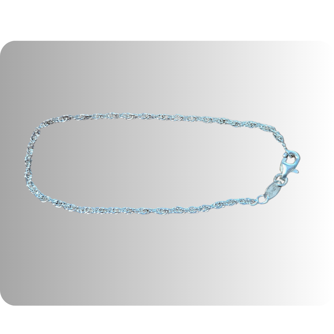 Sterling silver open rope bracelet 7.25" 2.1mm