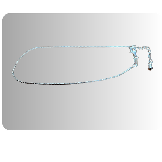 Sterling silver box link anklet adjustable from 9" to 10.5"