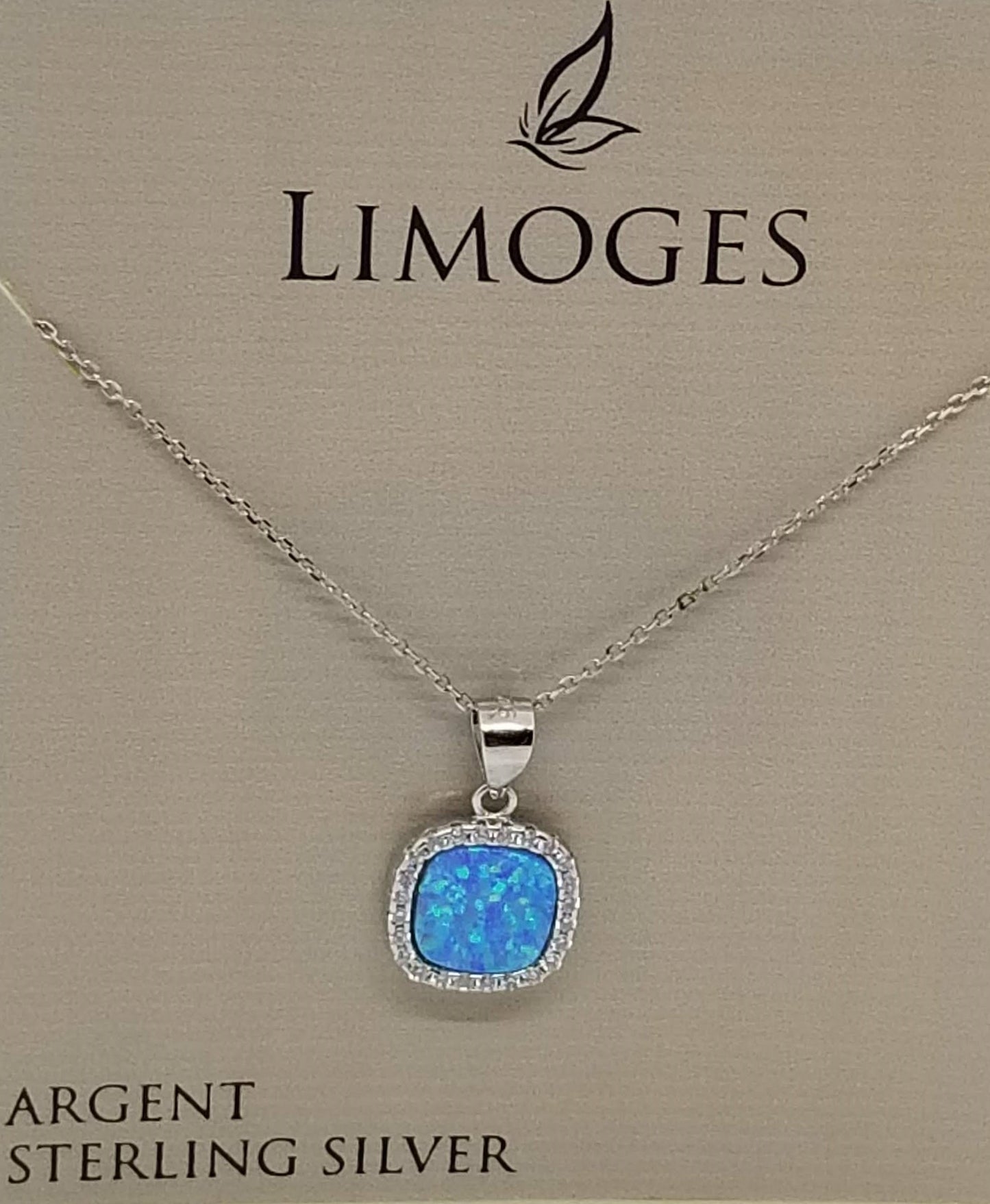 Sterling silver 18" chain with sterling silver cubic and blue opal pendant