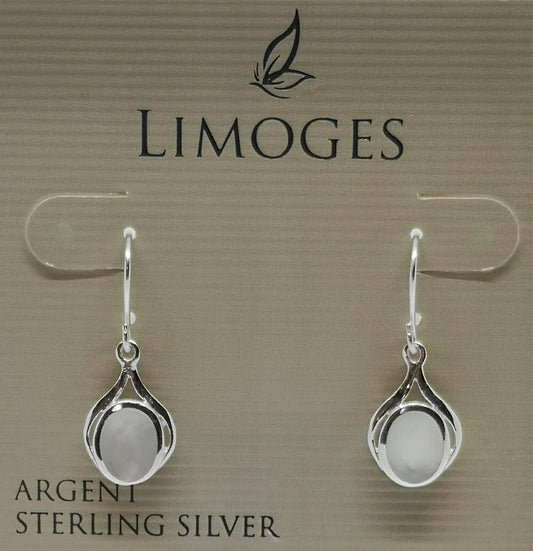 Sterling silver dangle earrings with sheppard hooks and oval white stones