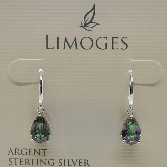 Sterling silver tear drop shaped mystic topaz earrings on sheppard hooks