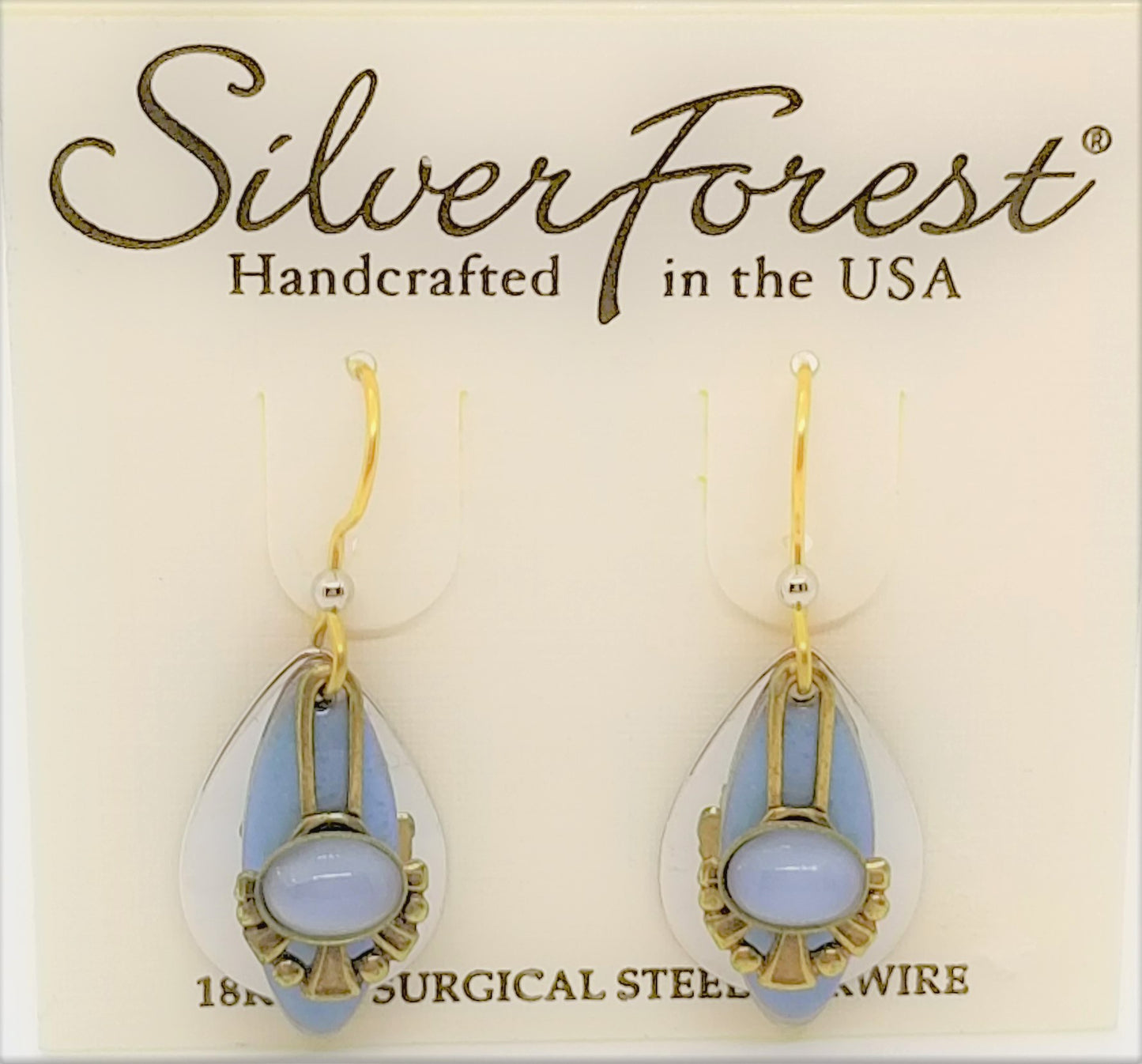 Silver forest 18kt yellow gold plated surgical steel ear wires blue earrings