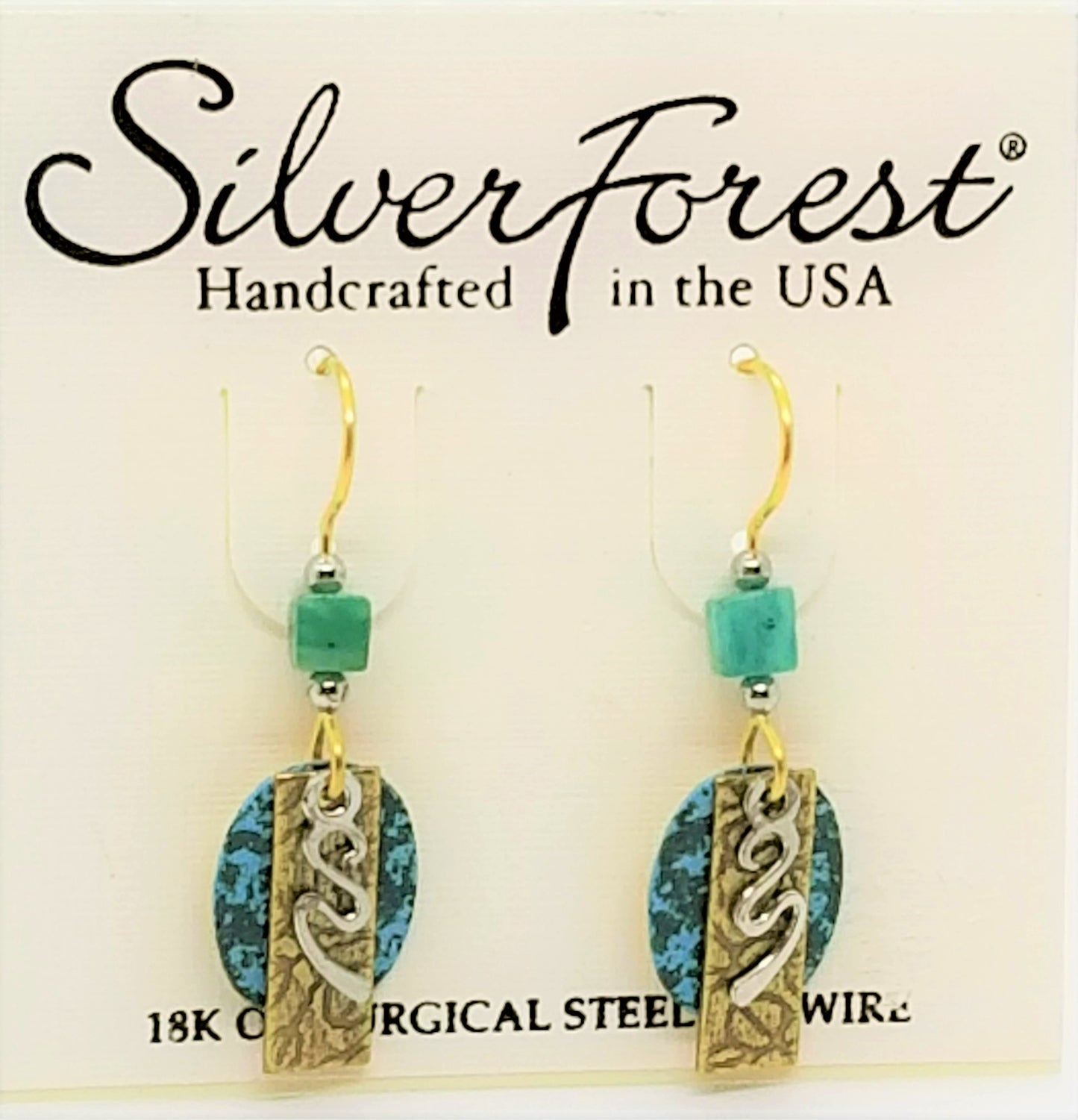 Silver forest 18kt gold plated green earrings