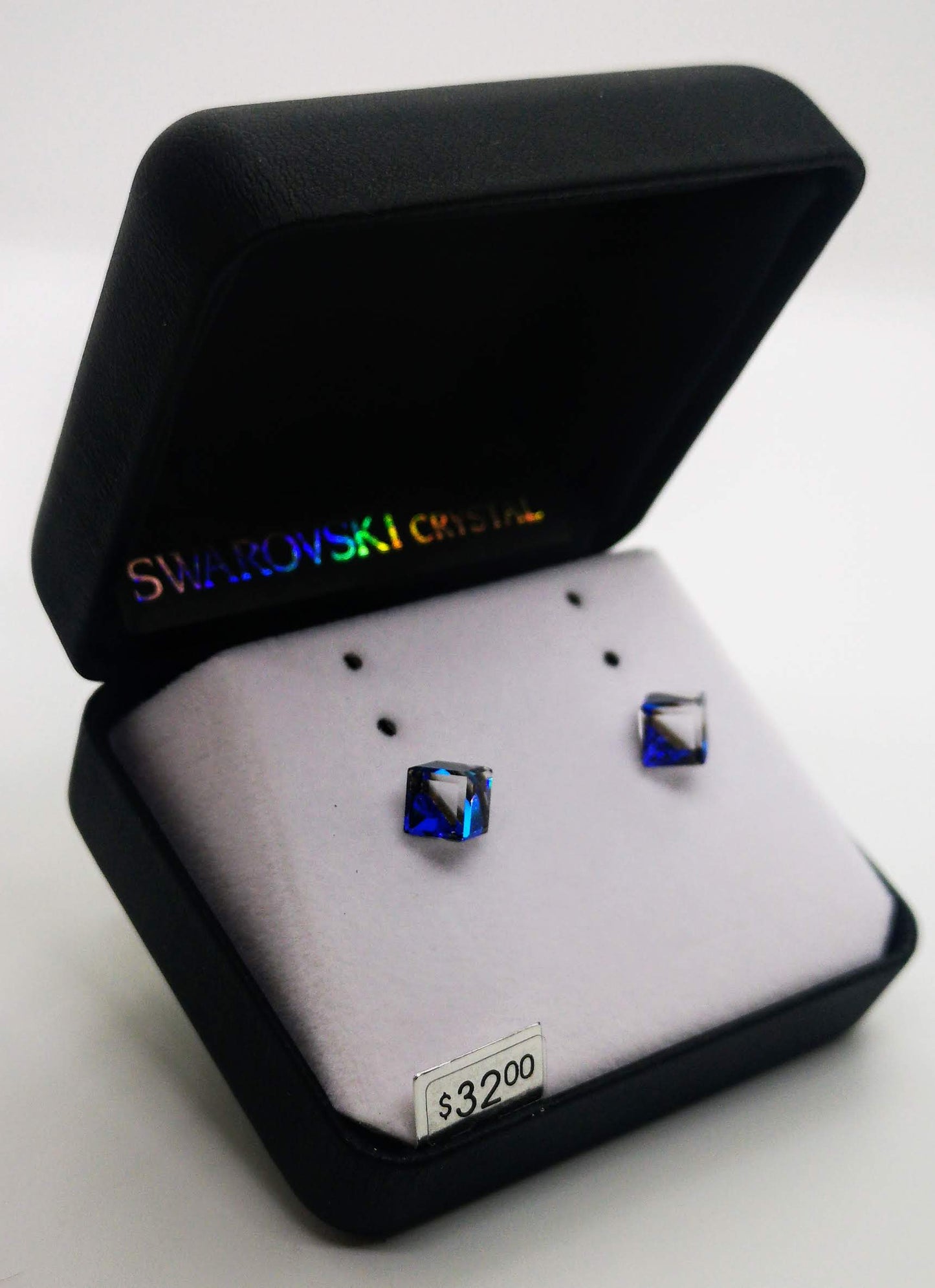 Swarovski Crystal Cubed Blue Stud Earrings