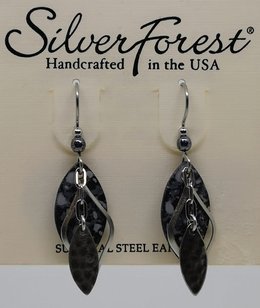 Silver forest surgical steel grey earrings