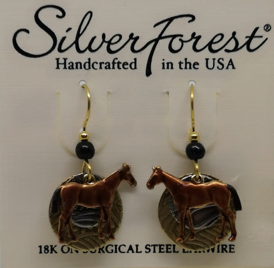 Silver forest 18kt gold plated surgical steel horse earrings