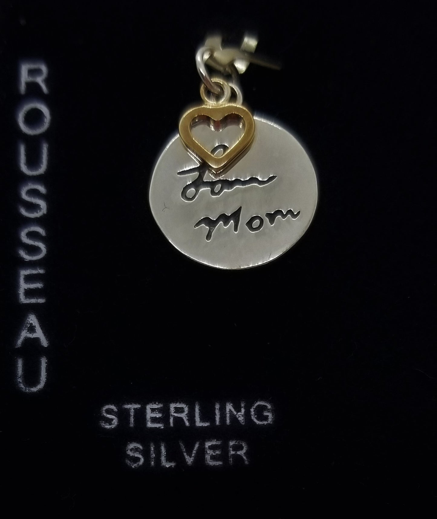 Rousseau 925 sterling silver Love Mom pendant with gold plated heart