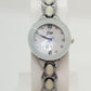 Silver base metal and white strap watch with rhinestones on watch face